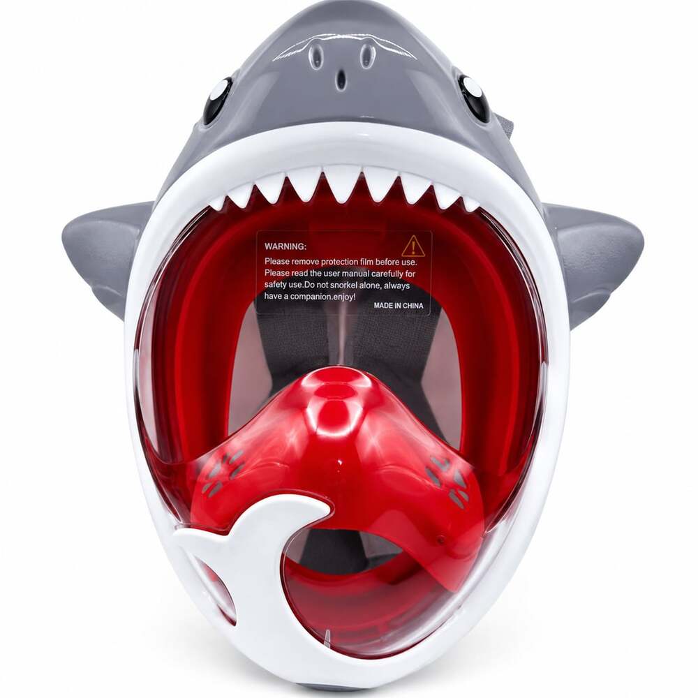 Full Face Snorkel Mask XS Gray Shark Design 180° View Dry Snorkeling KF-6